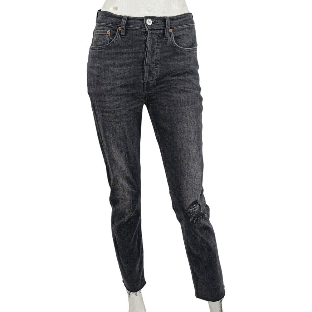 RE/DONE High-Rise Denim Jeans Live Black Fray distressed Size 28